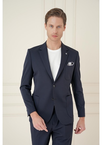 Efor Slim Fit Mono Yaka Çift Yırtmaç Torba Cep Casual Lacivert Ceket C 697 Lacivert