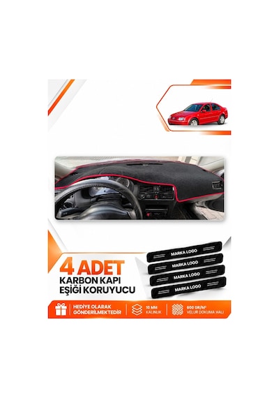 Volkswagen Bora 1998-2005 Uyumlu Ön Torpido Koruma Kılıfı Halısı Örtüsü - Siyah Kırmızı
