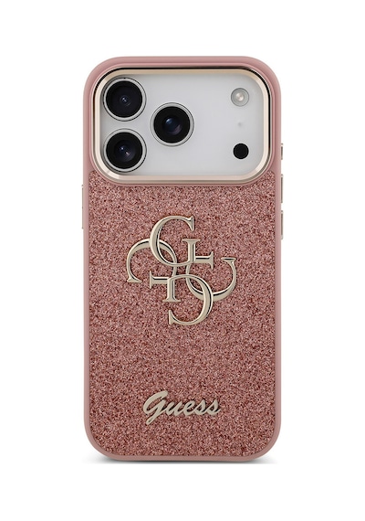 Apple Uyumlu iPhone 17 Pro Kılıf Guess Lisanslı 4g Büyük Metal Logolu Glitter Kapak Pembe Pembe