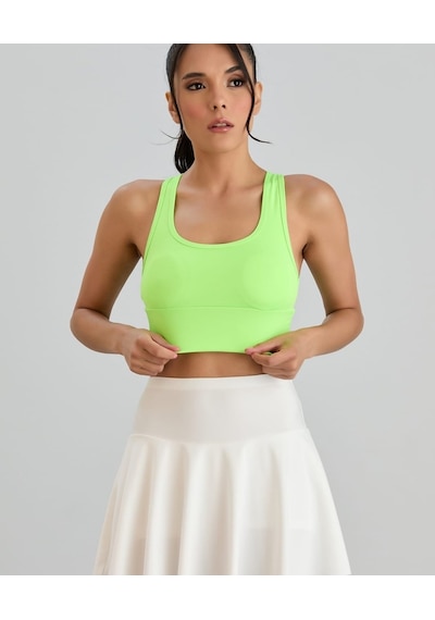 Aurafit Arkası Halter Kesim U Yaka Spor Sütyeni/büstiyer/croptop- Fosfor Yeşil
