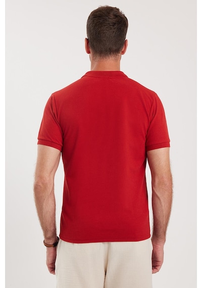 Tudors Erkek Slim Fit Dar Kesim Pamuklu Yumuşak Dokulu Serin Tutan Kumaş Düz Pike Bordo Polo Yaka Tişört-33710 Bordo