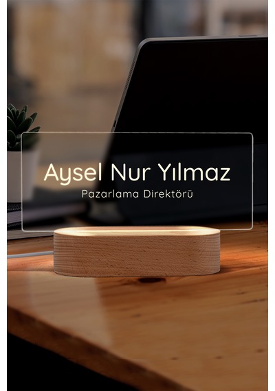 Kişiye Özel Led İsimlik Masa Lambası Masif Ahşap Tabanlı Usb Kablolu Pleksi Led Gece Lambası