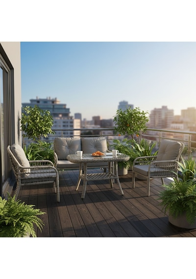 Capri Swing Pisa İkili Rattan Bahçe Balkon Oturma Grubu Gri 750