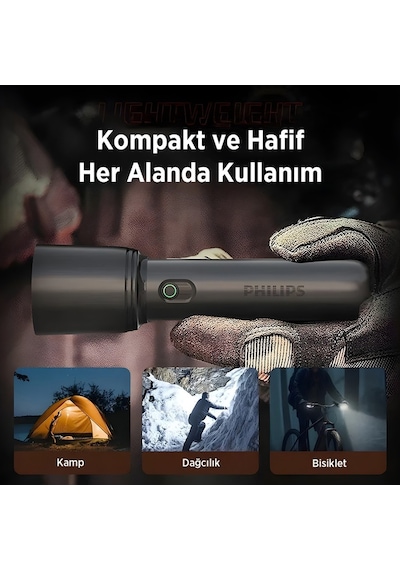 Philips Sfl1403 400 Lümen 5w Led El Feneri Teleskopik Zoom Sos Modlu Şarj Edilebilir Uzun Menzilli Flashlight