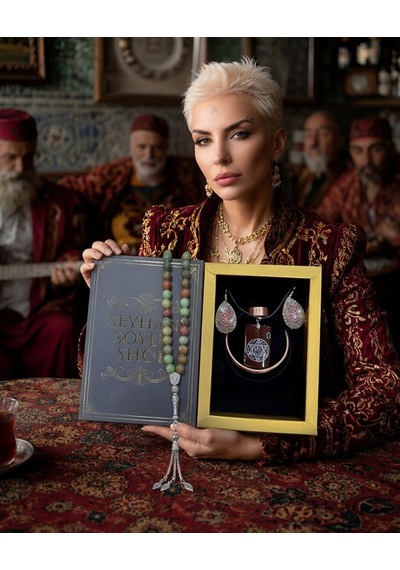 Özel Tasarım Kitap Kutulu Kadın Bakır Takı Seti Ve Tesbih Kombini - Kolye Küpe Bileklik Yüzük 5 Parça Otantik Şık Hediyelik - Doğum Günü Yıl Dönümü Anneler Günü Kadınlara Özel Gösterişli Hediye - N-00059