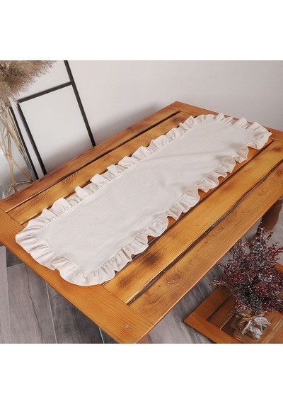 Dnc Home Tekstil Ndchome Keten Krem Fırfırlı Runner Masa Örtüsü Krem