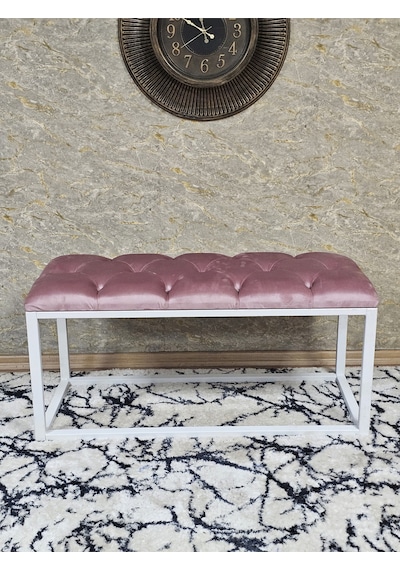 Zafir Beyaz Boyalı Diktörtgen 100 Cm X 40 Cm Oturak Puf - Bench - Makyaj Oturağı - Oturak Pembe