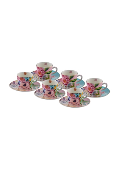6 Kişilik Porselen Full Bloom Kahve Fincanı 100 Ml Royking-7594 Çok Renkli