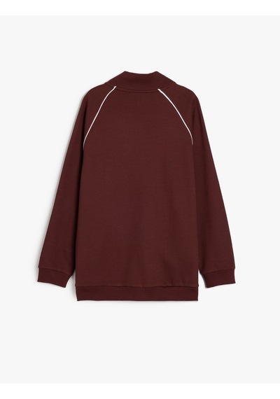 Koton Uzun Kollu Pamuk Karışımlı Cep Detaylı Biyeli Fermuarlı Sweatshirt Bordo 5sam70036mk Bordo