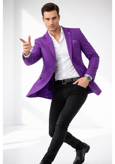 Plus Scorpion Erkek Mono Yaka Tek Düğmeli Çift Yırtmaçlı Blazer Ceket Premium Dokuma Kumaş, 8 Renk Mor Plus Scorpion Erkek Mono Yaka Tek Düğmeli Çift Yırtmaçlı Blazer Ceket Premium Dokuma Kumaş, 8 Renk Mor