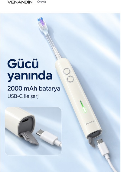 Vn/rv-001 Oravix Şarjlı Elektrikli Diş Fırçası 2000 Mah, Type-c, Ipx7, 3 Mod X 3 Yoğunluk, 3 Başlıklı - Beyaz