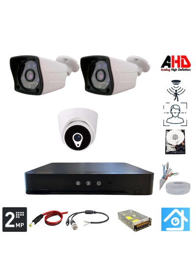 Arna 1 İç 2 Dış 2mp 3 Kameralı 1 Tb Hdd Dahil Ahd Güvenlik Seti