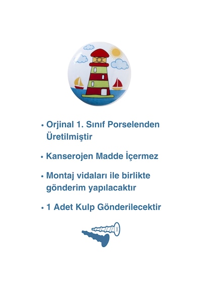 Porselen Kule Çocuk Odası Mobilya Kulbu - Tekli Düğme - Dolap Ve Çekmece Kulpu Çok Renkli