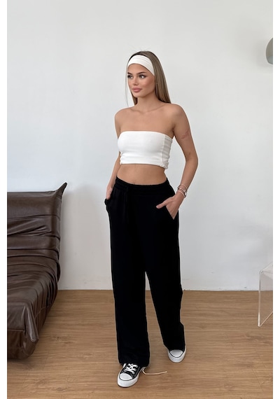 Giysa Kadın Beli Ayarlanabilir Çift Cepli Eşofman Altı Siyah - Ms0001418