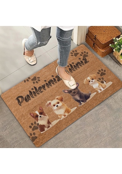 Valerine Life Dörtlü Sevimli Köpekler Patilerinizi Silin Kapı Önü Paspası 45x70cm