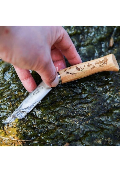 Opinel Kamp İnox No 8 Alpine Macera Kayağı Desenli Paslanmaz Çelik Ç Kahverengi