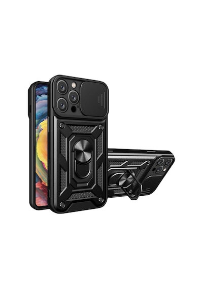 İphone 12 Pro Max Uyumlu Tank Kılıf Yüzük Standlı Tam Darbe Koruma Zırhlı Outdoor Kapak Siyah Şeffaf