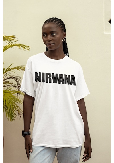 Nirvana Sırt Baskılı Unisex Oversize Efsane Müzik Grubu Tişört Beyaz