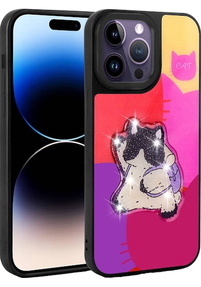 Zore Apple Uyumlu iPhone 14 Pro Kılıf Parlayan Kabartmalı İkonik Figürlü Amas Silikon Kapak - Mor