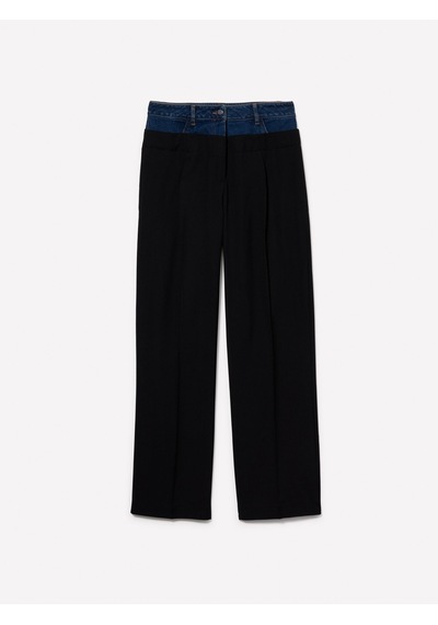 Sisley Renk Detaylı Önü Pileli Geniş Paça Pantolon Kadın Siyah Pantolon - 324a485xlf05m