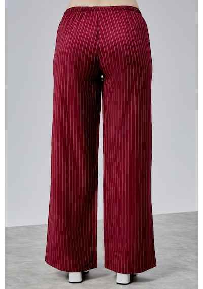 Genius Store Kadın Pantolon Geniş Paça Yüksel Bel Cepli Çizgili Pantolon Çizgili-pantolon Bordo