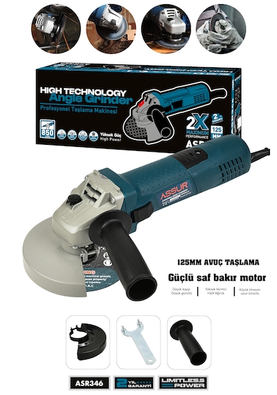 Assur ASR346 850 W 125 MM Avuç Taşlama Spiral Mavi