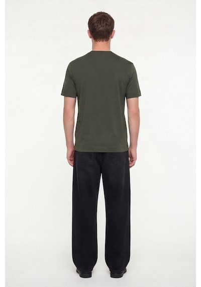 Sabri Özel Erkek Koyu Yeşil Normal Kesim Regular FitPamuk Dokuma Bisiklet Yaka Basic T-shirt