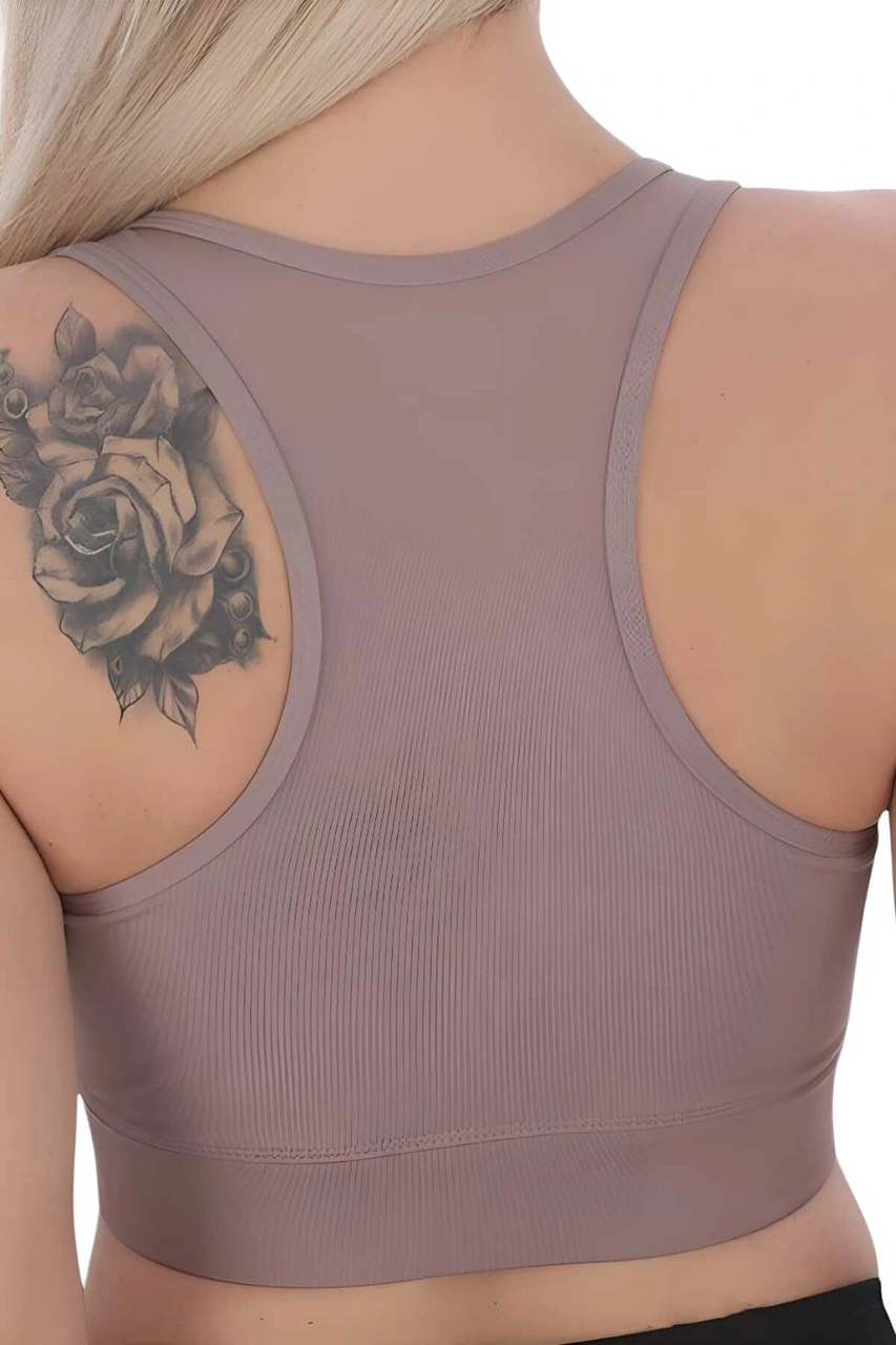 Tezzgelsin Kadın Fermuarlı Sporcu Crop Kadın Büstiyer Vizon