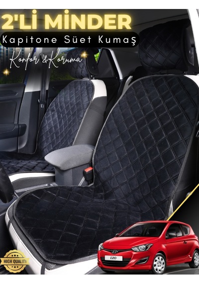 Hyundai İ20 Uyumlu 2'li Süet Oto Koltuk Minderi Terletmez Kolay Montaj Oto Aksesuar A2 Siyah