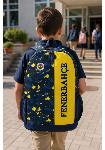 Fenerbahçe Lisanslı Orijinal Kamuflajlı Futbol Takımı Okul Çantası Sırt Çantası 42x37x18 Cm Çok Renkli