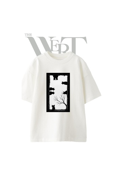 Thewert Kara Kediler Tasarım Baskılı Ünisex Beyaz Oversize T-shirt