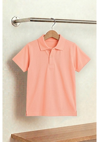 Nacar Store Unisex Çocuk Polo Yaka Kısa Kollu Lakost Tişört Okula Dönüş Somon
