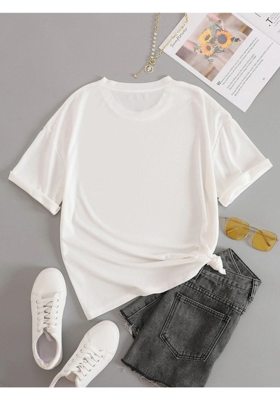 Beyaz Oversize Holiday Baskılı Örme T-shirt Beyaz
