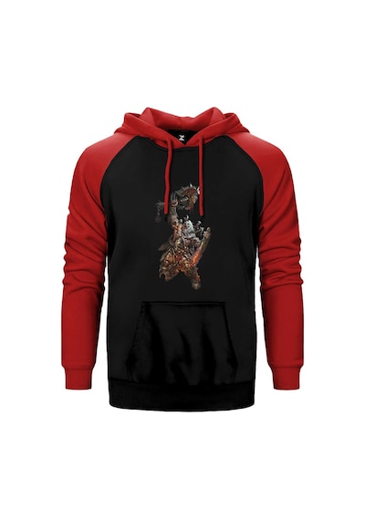 Diablo Iıı Hellfire World Of Warcraft Kırmızı Renk Reglan Kol Kapşonlu Sweatshirt Kırmızı