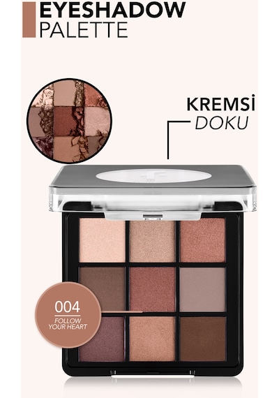 Kremsi Dokulu & Mat Bitişli/ışıltılı 9'lu Kompakt Göz Farı Paleti 8682536121149 004followyourheart