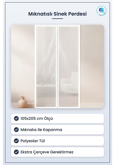 Mıknatısılı Tül Sineklik 105x205 Cm Otomatik Kapanan Sinek Perdes