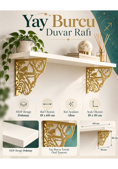 Yay Burcu Dekoratif Duvar Rafı Mdf Rengi Dolunay