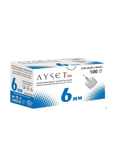 Ayset - Fine İnsüln Kalem İğnesi 31g 0.25 X 6mm Ref: 70088 - 100lü 1 Paket