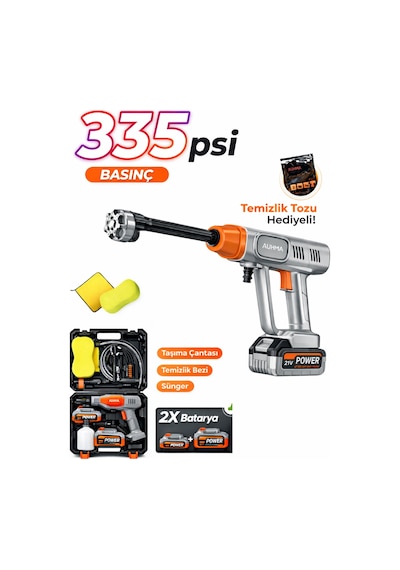 Auhma Acr-05 Şarjlı Basınçlı Oto Yıkama Makinesi - 21v Çift Bataryalı Full Aksesuar Setli