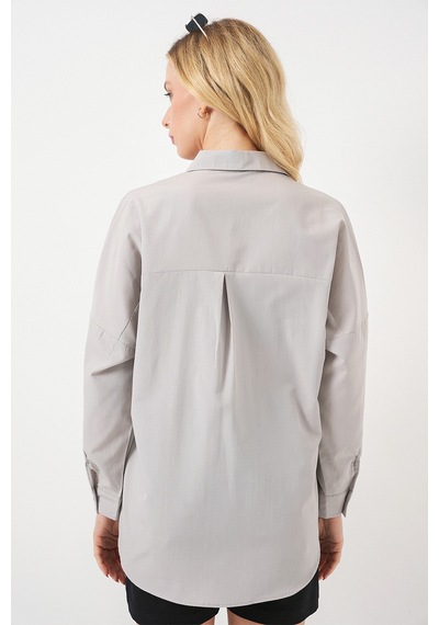 Bigdart 3900 Oversize Uzun Basic Gömlek - A.Gri