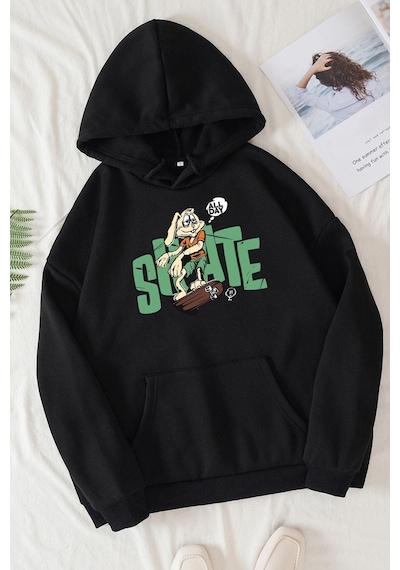 Uyguntarz Unisex All Day Rabbit Baskılı Sweatshirt siyah