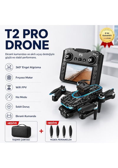 T2 Pro Drone 4k Üç Kameralı Gps Wifi Fpv 360 Engel Algılama Büyük Ekran Kumandalı Katlanabilir Drone-1597