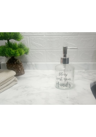 Cam Sıvı Sabunluk,yazılı Model 300ml Banyo Seti 7,6x15,5cm