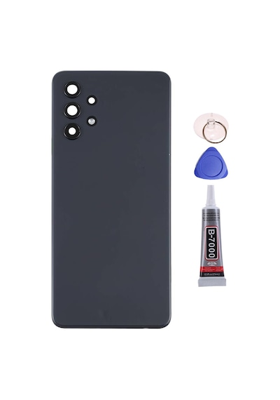 Samsung A32 Kamera Camlı Siyah Uyumlu Arka Kapak Batarya Kapağı Pil Kapağı Yapışkan Ve Sökme Aparatıyla Beraber Full Set Siyah