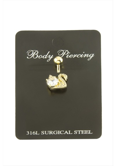Kuğu - 118 - Zirkon Taşlı Göbek Piercing 1 - Csmo-tex - Adet Sarı