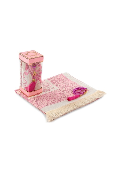 Seccadeli Inci Tesbihli Pencereli Kutulu Set Pembe Renk