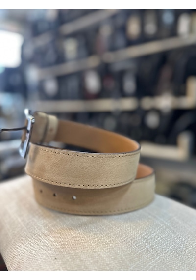 Trg Polo Krem Hakiki Deri Erkek Kemeri- 4cm