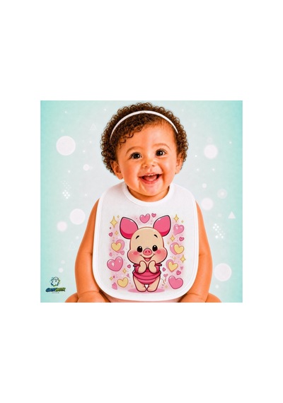 Piglet Keten Bebek Mama Önlüğü Yumuşak - Emici - Yıkanabilir - Özel Tasarım P154 Çok Renkli
