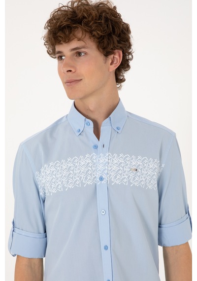 U.s. Polo Assn. Erkek Açık Mavi Gömlek Desenli 50306362-vr003 Acık Mavı