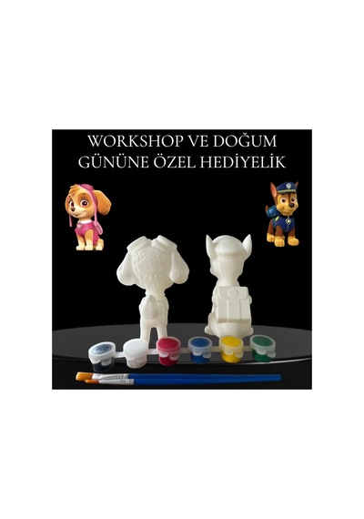 3d Paw Patrol Ve Skye Figür Boyama Seti - Kendin Boya Hobi Ve Etkinlik Seti - Akrilik Boya + 4 Fırça